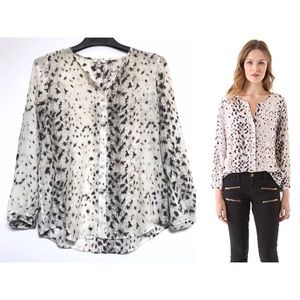 Joie Leopard Print Silk Purine Long Sleeve Blouse
